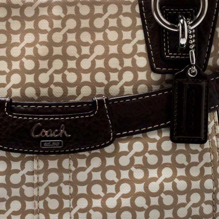 Pre Owned Coach Beige/Brown Signature Coated Canvas Penelope Op-Art Satchel