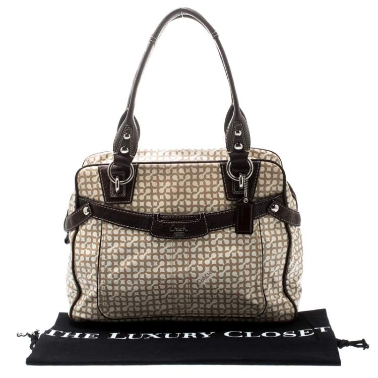 Pre Owned Coach Beige/Brown Signature Coated Canvas Penelope Op-Art Satchel