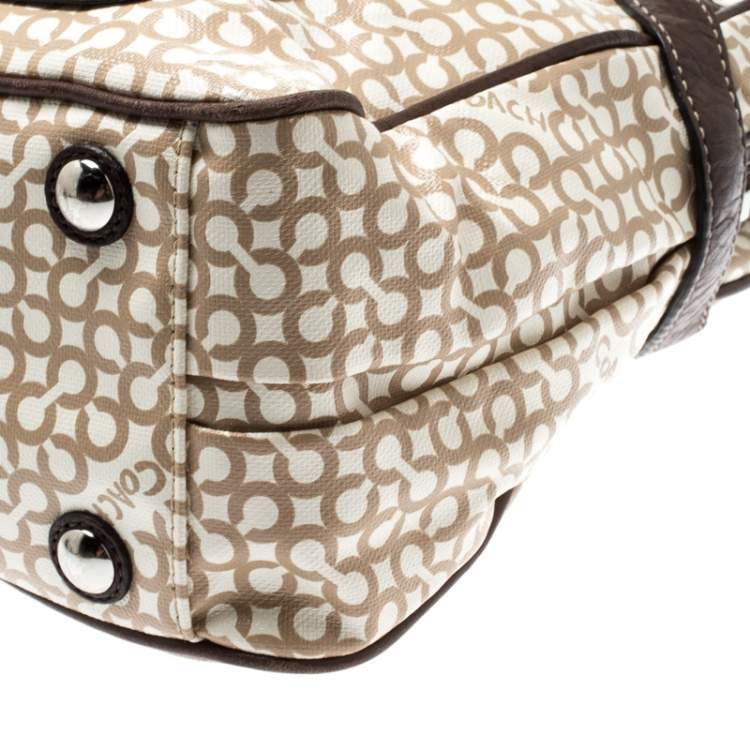 Pre Owned Coach Beige/Brown Signature Coated Canvas Penelope Op-Art Satchel