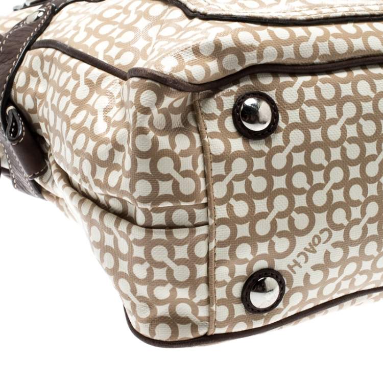 Pre Owned Coach Beige/Brown Signature Coated Canvas Penelope Op-Art Satchel