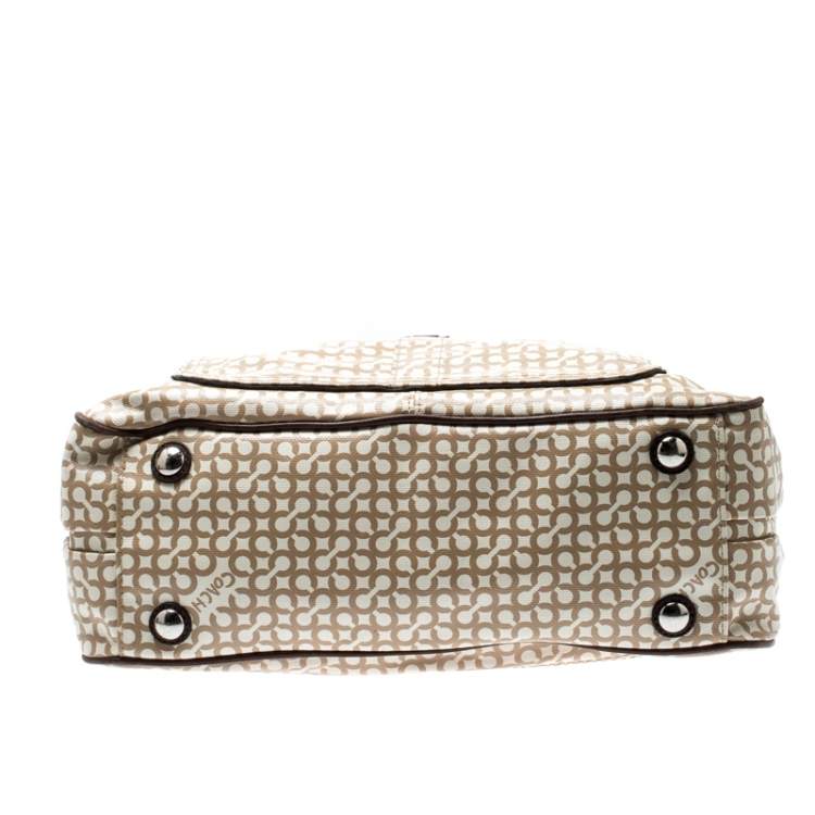 Pre Owned Coach Beige/Brown Signature Coated Canvas Penelope Op-Art Satchel