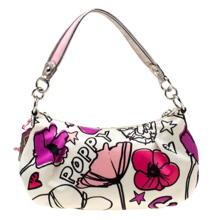 Pre Owned Coach Multicolor Satin and Leather Poppy Shoulder Bag
