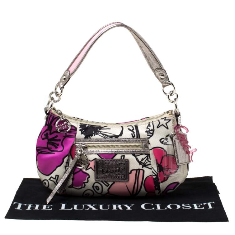Pre Owned Coach Multicolor Satin and Leather Poppy Shoulder Bag