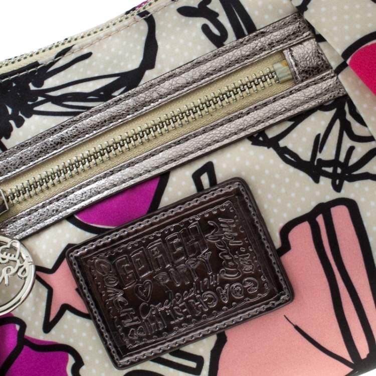 Pre Owned Coach Multicolor Satin and Leather Poppy Shoulder Bag