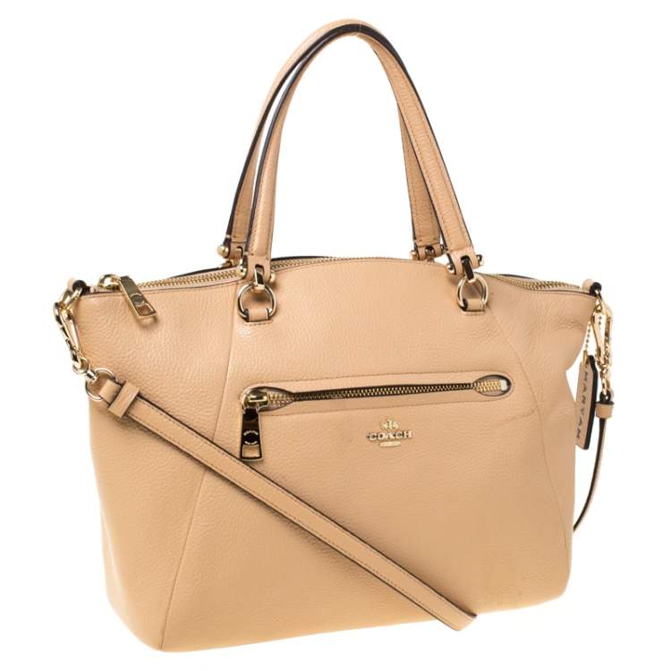 Pre Owned Coach Beige Pebbled Leather Prairie Satchel