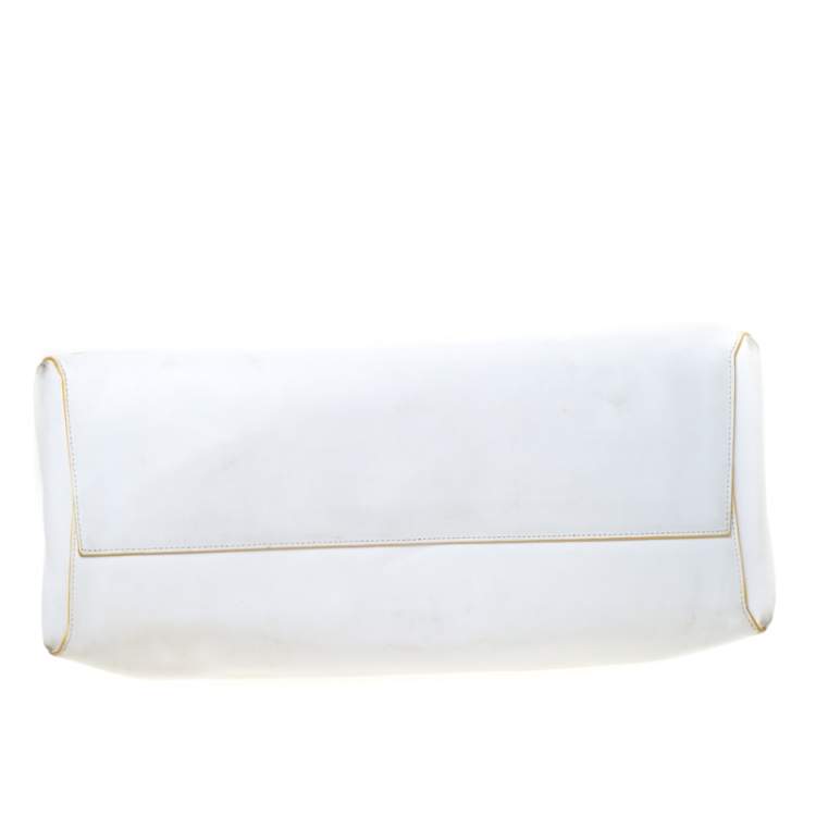 Pre Owned Coach White Leather Large Borough Sunglow Tote