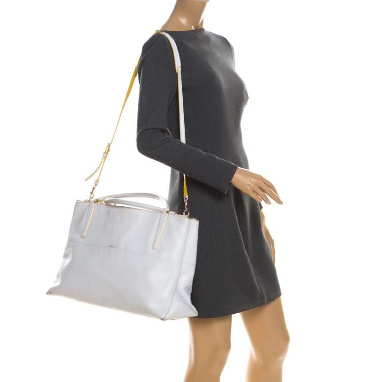Pre Owned Coach White Leather Large Borough Sunglow Tote