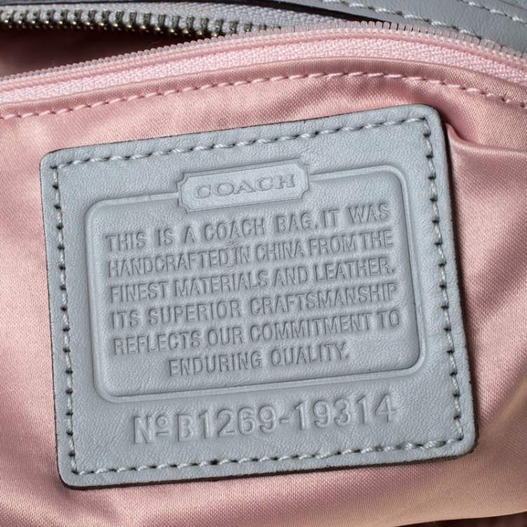 Pre Owned Coach Grey Woven Leather Kristin Hobo