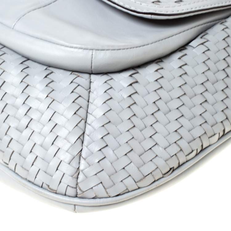 Pre Owned Coach Grey Woven Leather Kristin Hobo