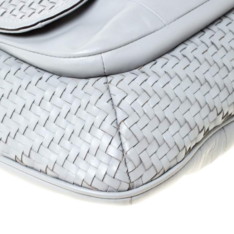 Pre Owned Coach Grey Woven Leather Kristin Hobo