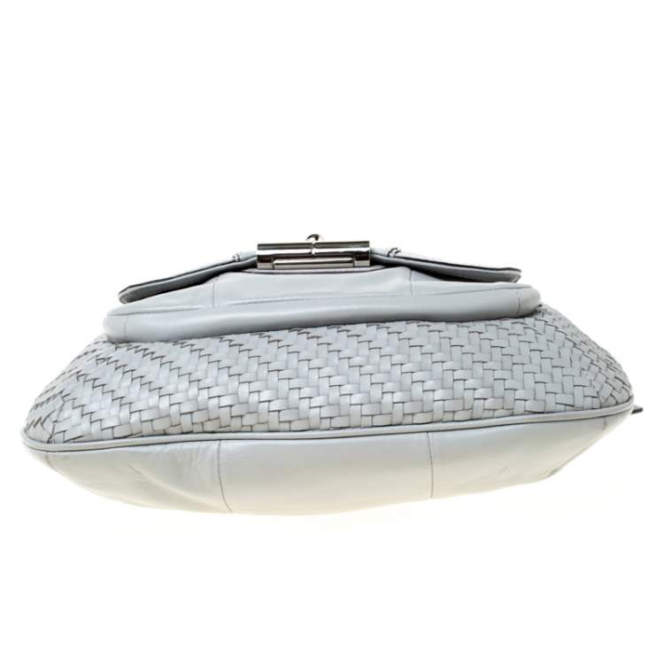 Pre Owned Coach Grey Woven Leather Kristin Hobo