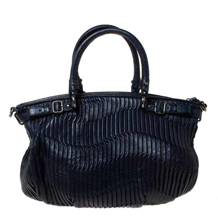 Pre Owned Coach Navy Blue Leather Madison Gathered Lindsey Satchel