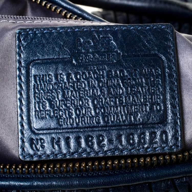 Pre Owned Coach Navy Blue Leather Madison Gathered Lindsey Satchel