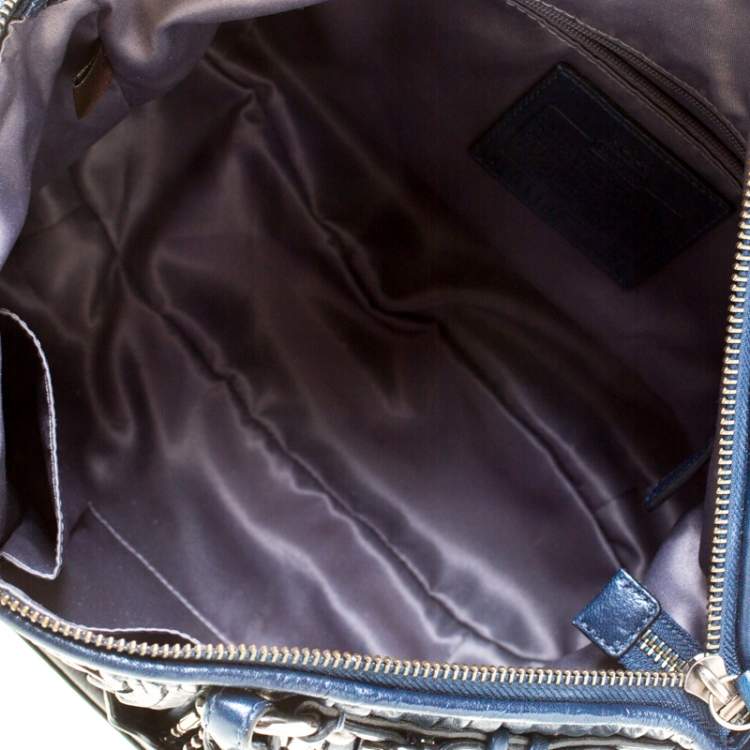 Pre Owned Coach Navy Blue Leather Madison Gathered Lindsey Satchel