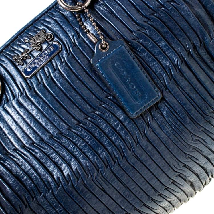 Pre Owned Coach Navy Blue Leather Madison Gathered Lindsey Satchel