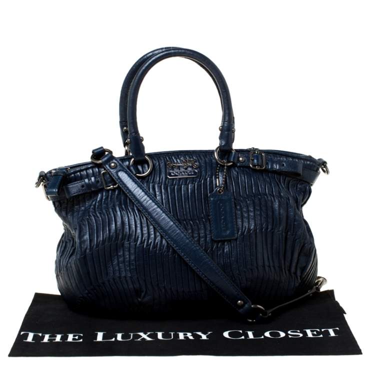 Pre Owned Coach Navy Blue Leather Madison Gathered Lindsey Satchel