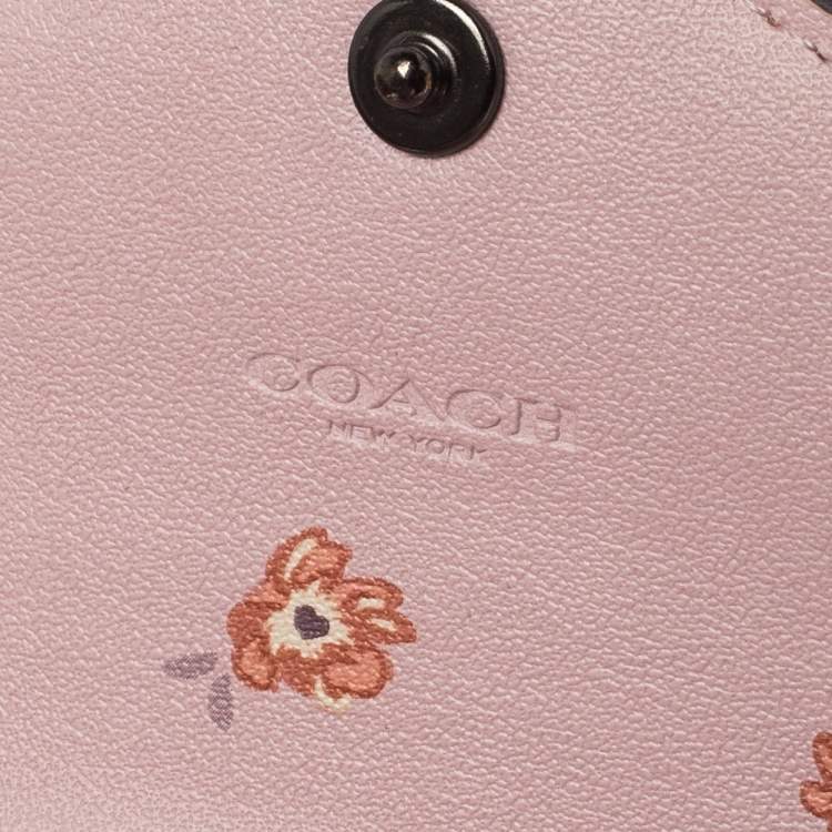 Pre Owned Coach Pastel Orange/Pink Leather Colorblock Trifold Wallet 