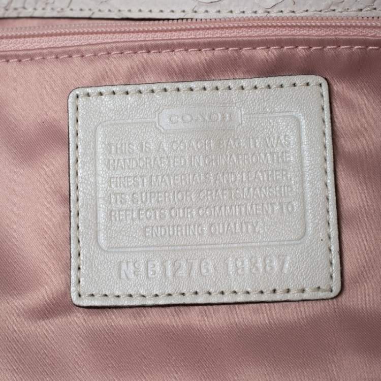 Pre Owned Coach White Python Embossed Leather Kristin Tote     