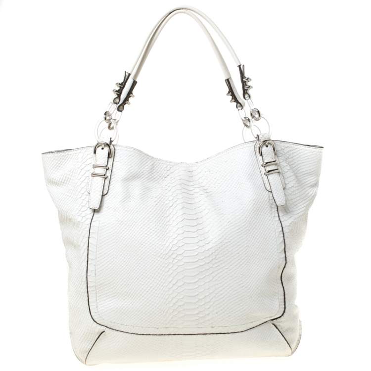 Pre Owned Coach White Python Embossed Leather Kristin Tote     