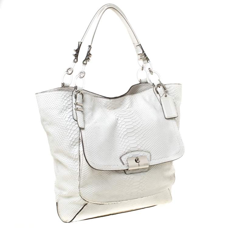 Pre Owned Coach White Python Embossed Leather Kristin Tote     