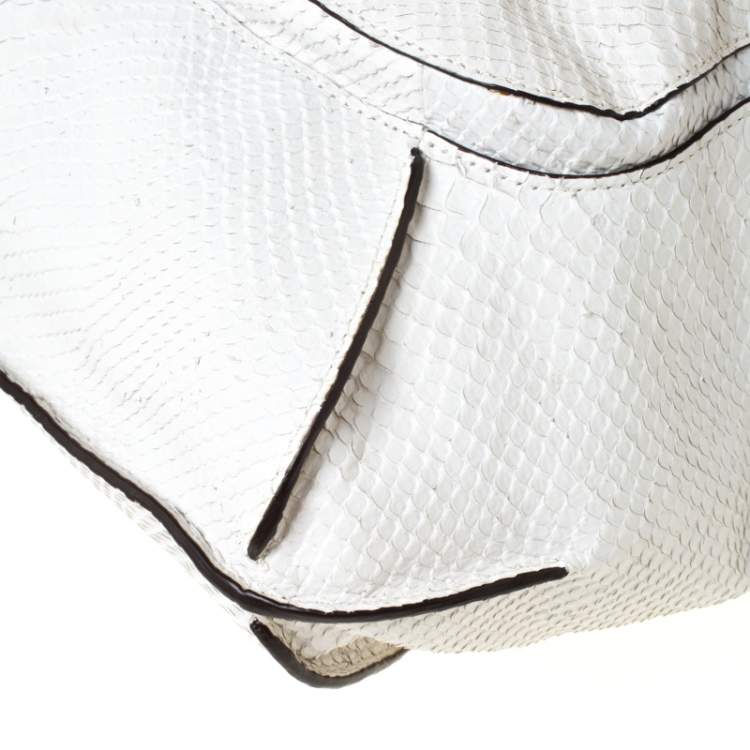 Pre Owned Coach White Python Embossed Leather Kristin Tote     