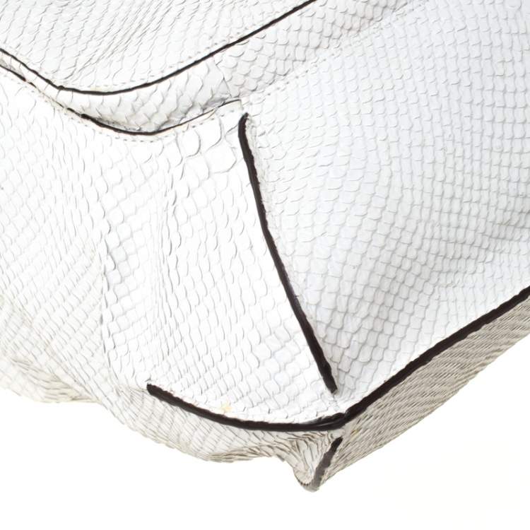 Pre Owned Coach White Python Embossed Leather Kristin Tote     
