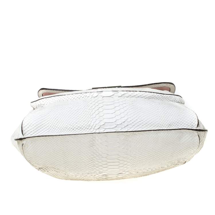 Pre Owned Coach White Python Embossed Leather Kristin Tote     