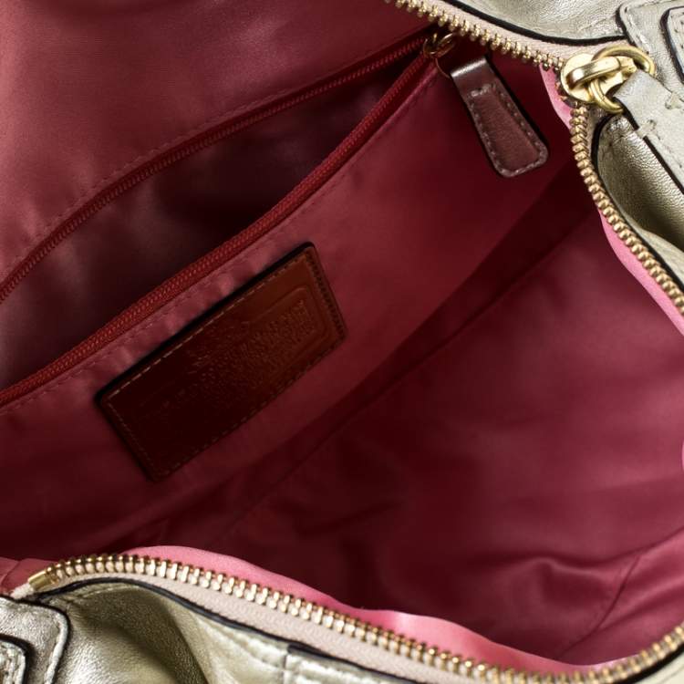 Pre Owned Coach Gold Metallic Leather Madison Sabrina Satchel 