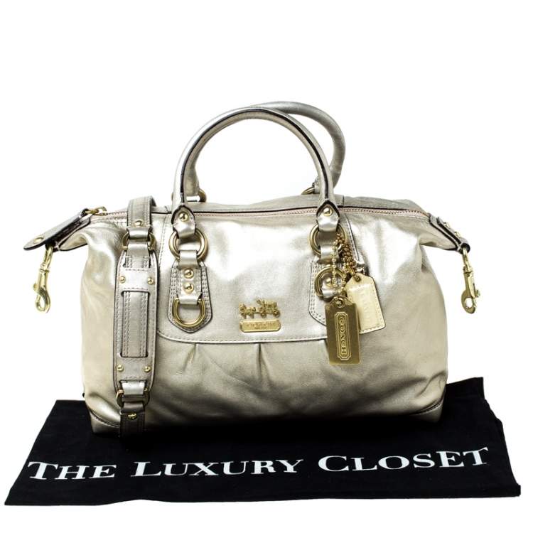 Pre Owned Coach Gold Metallic Leather Madison Sabrina Satchel 