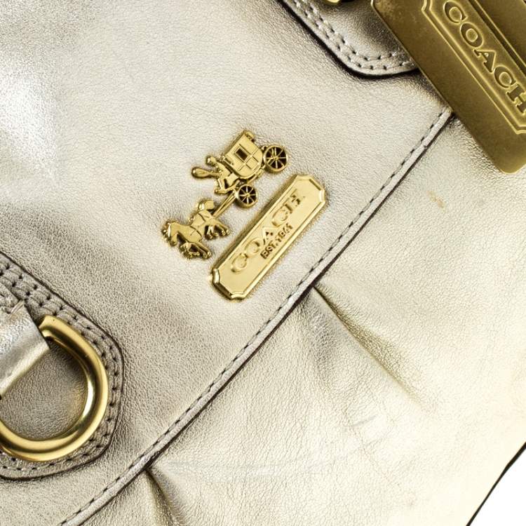 Pre Owned Coach Gold Metallic Leather Madison Sabrina Satchel 