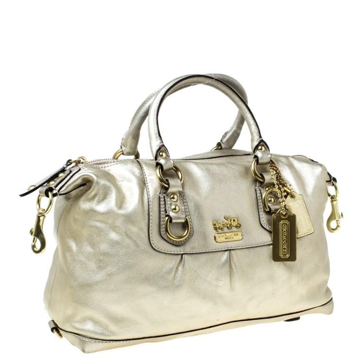 Pre Owned Coach Gold Metallic Leather Madison Sabrina Satchel 