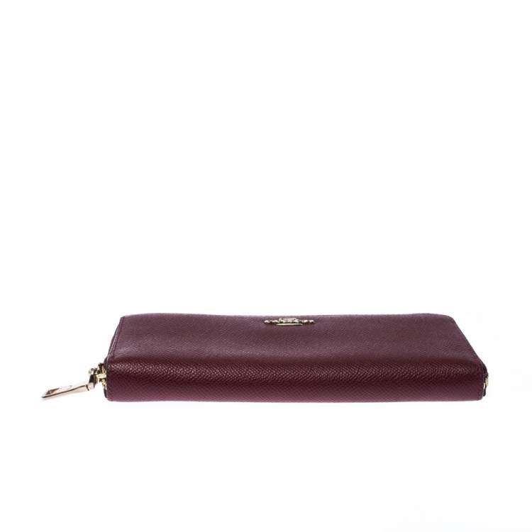 Pre Owned Coach Burgundy Leather Accordion Zip Wallet