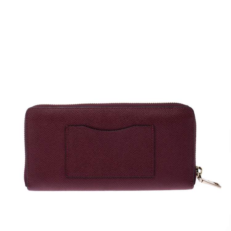 Pre Owned Coach Burgundy Leather Accordion Zip Wallet