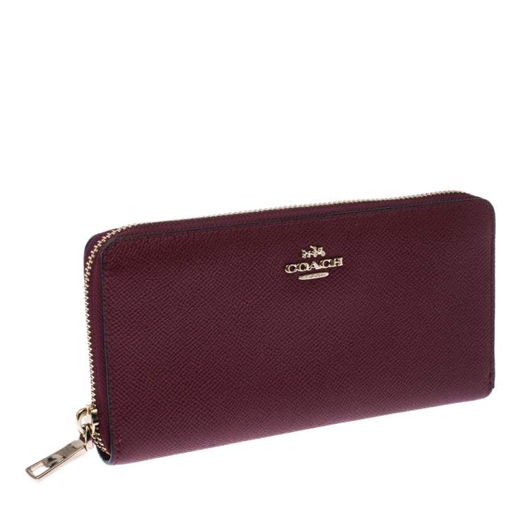 Pre Owned Coach Burgundy Leather Accordion Zip Wallet