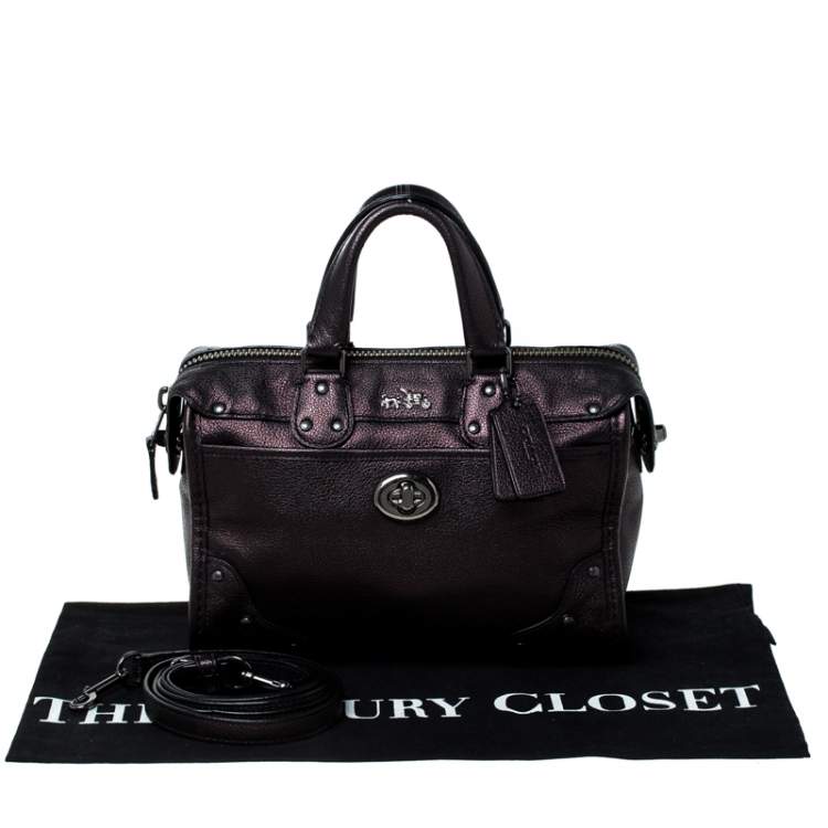 مملوكة مسبقًا Coach Metallic Black Leather Mercer Satchel