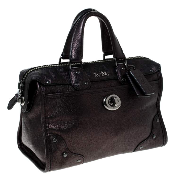 مملوكة مسبقًا Coach Metallic Black Leather Mercer Satchel