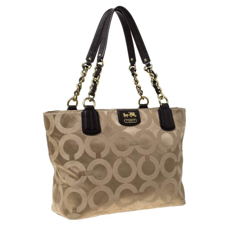 مملوكة مسبقًا Coach Beige/Brown Fabric Madison Op Art Tote
