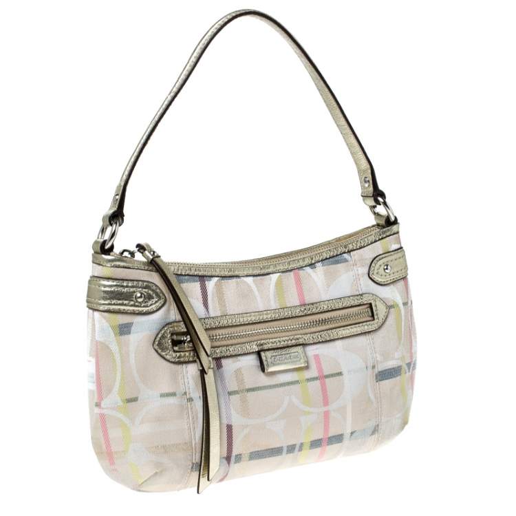 Pre Owned Coach Multicolor Signature Canvas and Leather Shoulder Bag