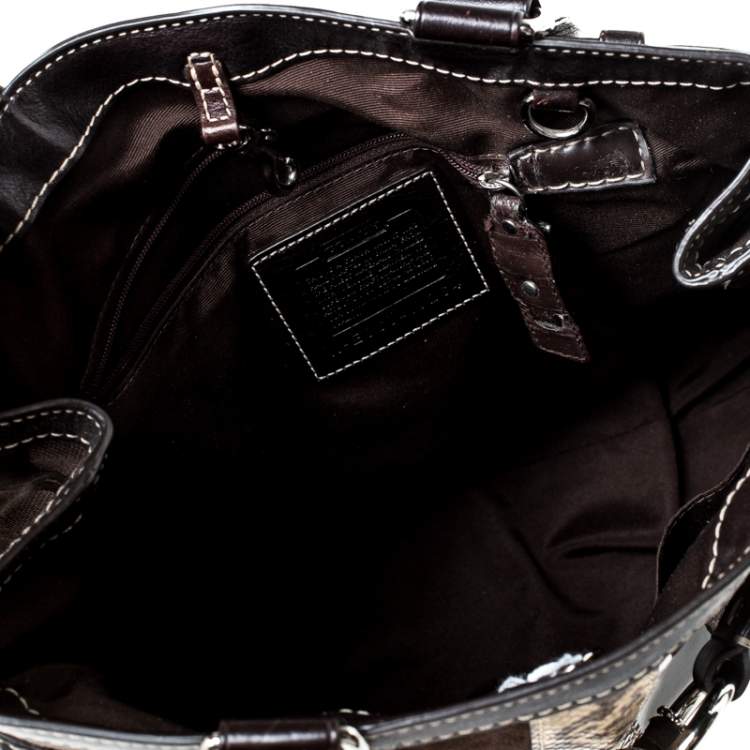 Pre Owned Coach Black/Brown Canvas and Leather Hampton Satchel