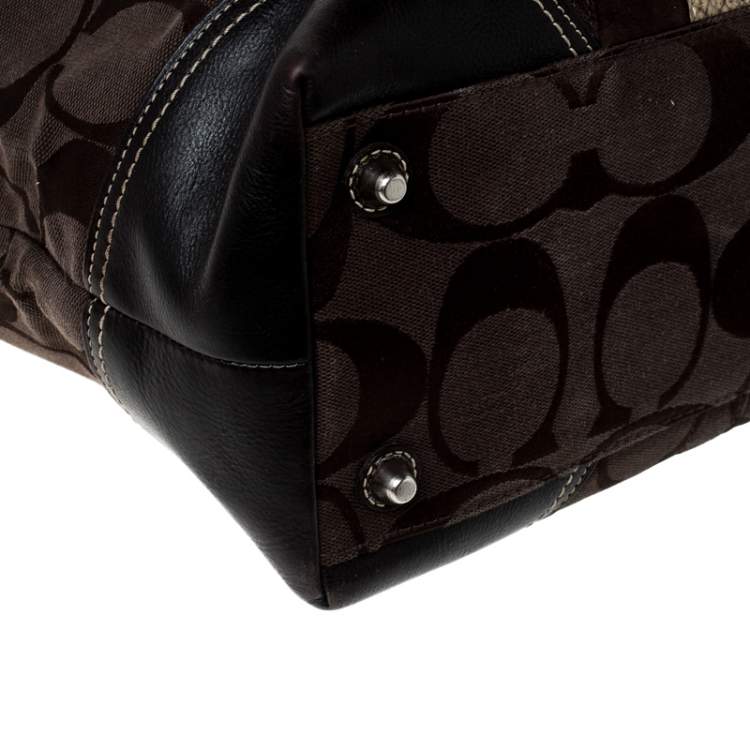 Pre Owned Coach Black/Brown Canvas and Leather Hampton Satchel