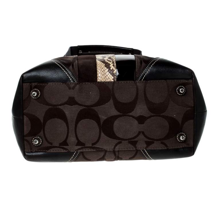 Pre Owned Coach Black/Brown Canvas and Leather Hampton Satchel