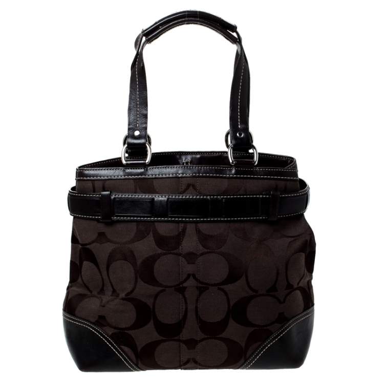 Pre Owned Coach Black/Brown Canvas and Leather Hampton Satchel
