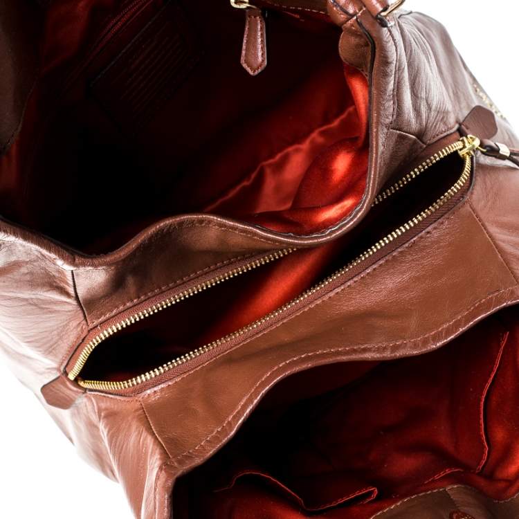 Pre Owned Coach Brown Leather Madison Phoebe Gathered Twist Shoulder Bag    