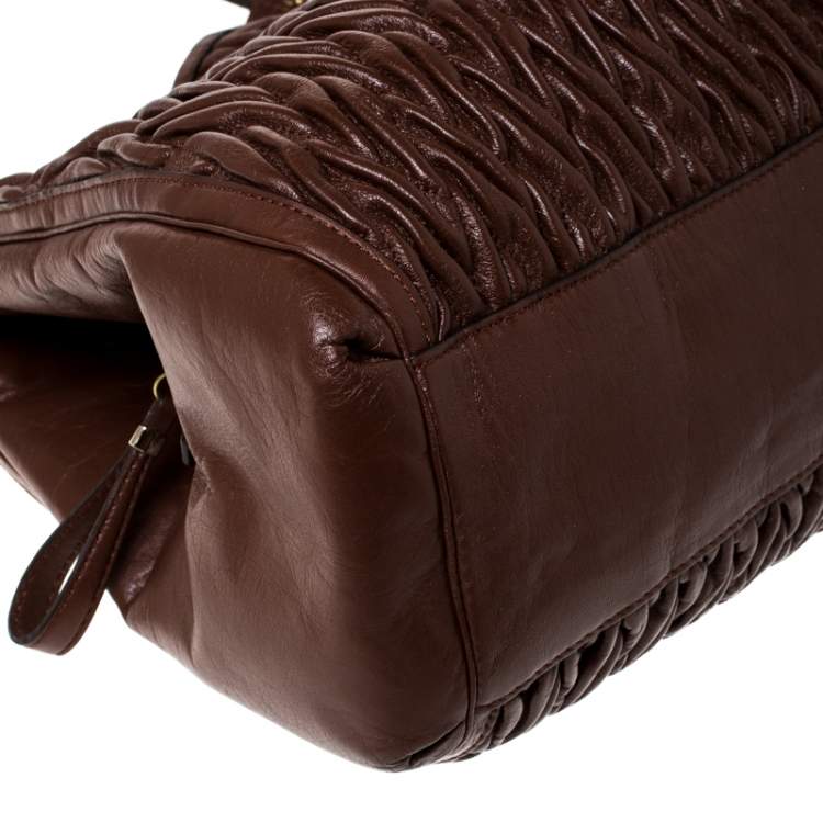 Pre Owned Coach Brown Leather Madison Phoebe Gathered Twist Shoulder Bag    
