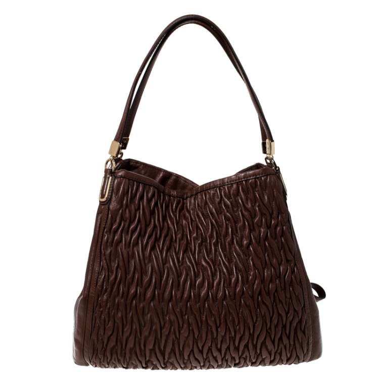 Pre Owned Coach Brown Leather Madison Phoebe Gathered Twist Shoulder Bag    