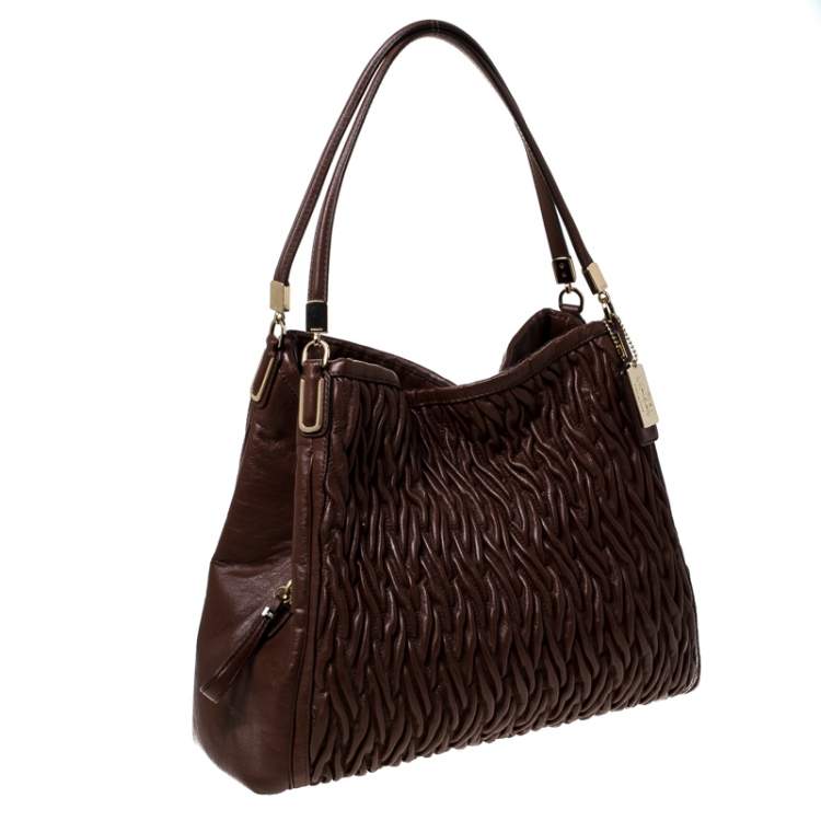 Pre Owned Coach Brown Leather Madison Phoebe Gathered Twist Shoulder Bag    