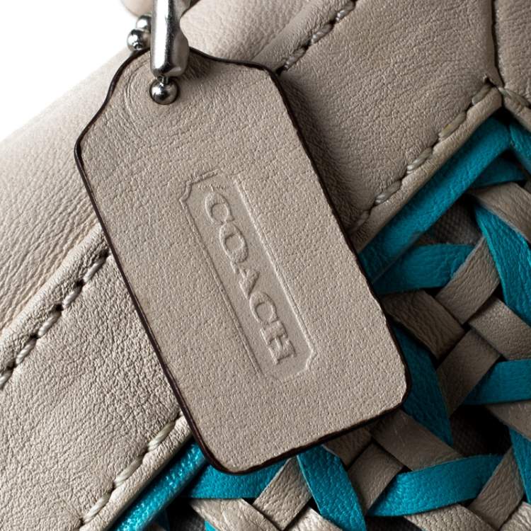 مملوكة مسبقًا Coach Beige/Blue Caning Leather Flap Wristlet Clutch