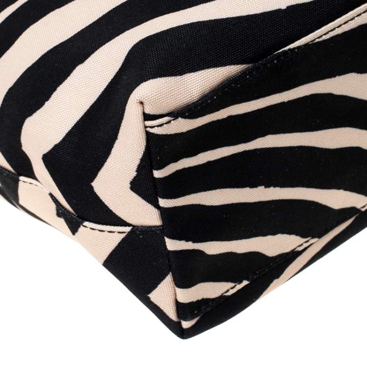 Pre Owned Coach Black/Cream Zebra Print Canvas and Patent Leather Tote 