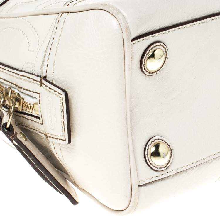Pre Owned Coach Cream Monogram Leather Turnlock Satchel