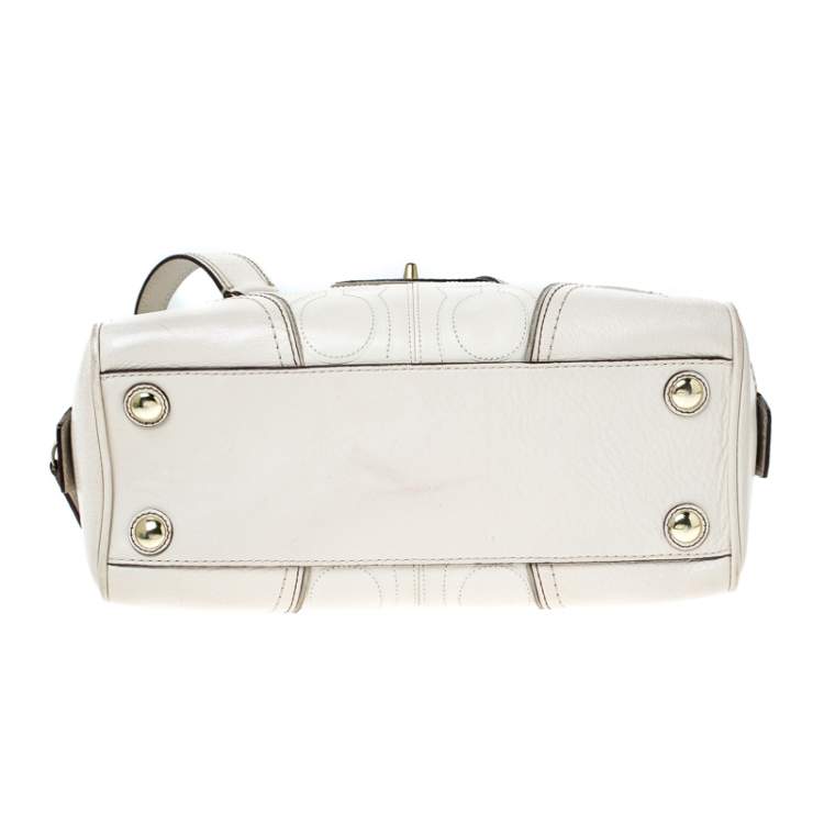 Pre Owned Coach Cream Monogram Leather Turnlock Satchel